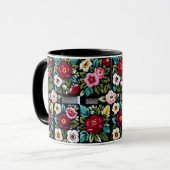 Vibrant Floral Embroidery Quartet on Black Tasse (Vorderseite Links)