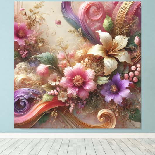Vibrant Floral Extravaganza Canvas Art Leinwanddruck (Insitu (Holzboden))