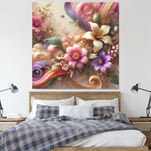 Vibrant Floral Extravaganza Canvas Art Leinwanddruck (Insitu (Schlafzimmer))