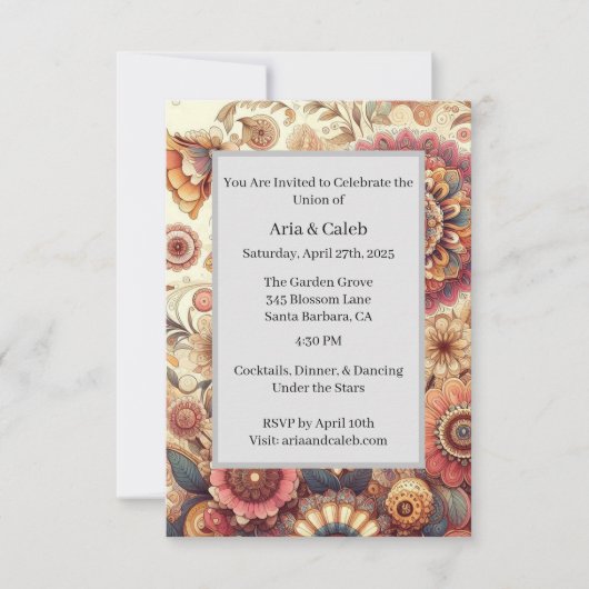 Vibrant floral Intricate Mandala Art Hochzeit Einladung (Vorderseite)