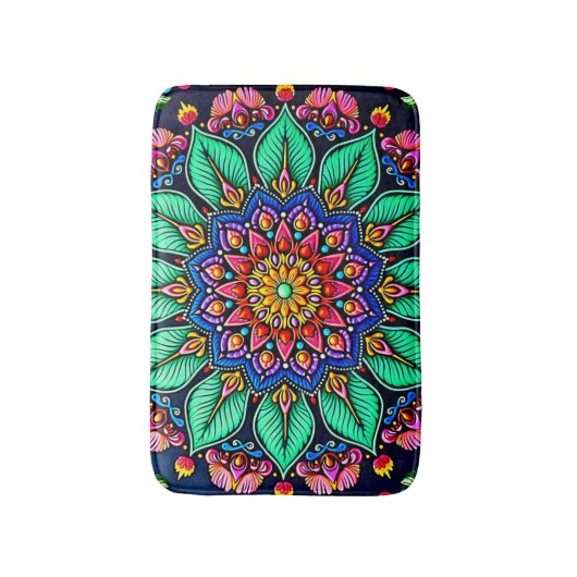 Vibrant Floral Mandala Art Badematte (Vorderseite Vertikal)