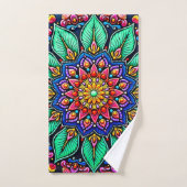 Vibrant Floral Mandala Art Badhandtuch Set (Handtuch)