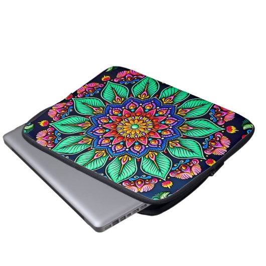 Vibrant Floral Mandala Art Laptopschutzhülle (Vorne Knopf)
