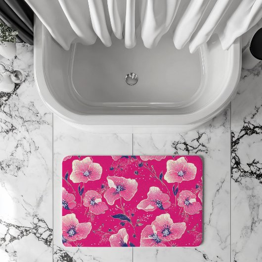 Vibrant Floral Pattern in Pink, White & Royal Blue Badematte