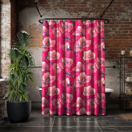 Vibrant Floral Pattern in Pink, White & Royal Blue Duschvorhang