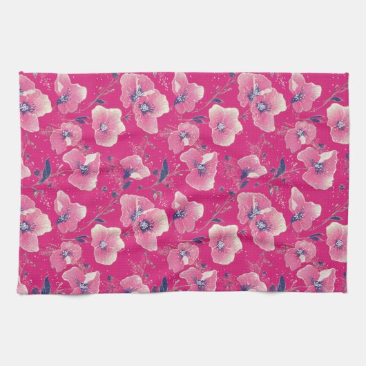 Vibrant Floral Pattern in Pink, White & Royal Blue Geschirrtuch (Horizontal)