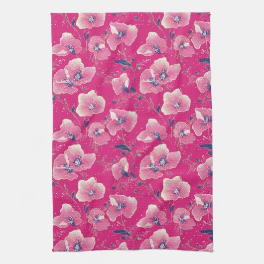 Vibrant Floral Pattern in Pink, White & Royal Blue Geschirrtuch (Vertikal)
