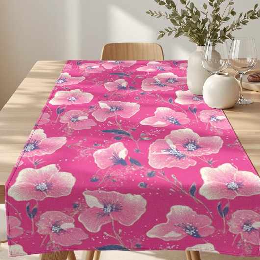 Vibrant Floral Pattern in Pink, White & Royal Blue Großer Tischläufer