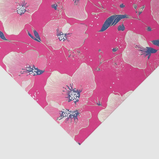 Vibrant Floral Pattern in Pink, White & Royal Blue Seidenpapier (Ausschnitt)