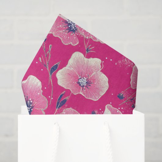 Vibrant Floral Pattern in Pink, White & Royal Blue Seidenpapier (Geschenktüte)