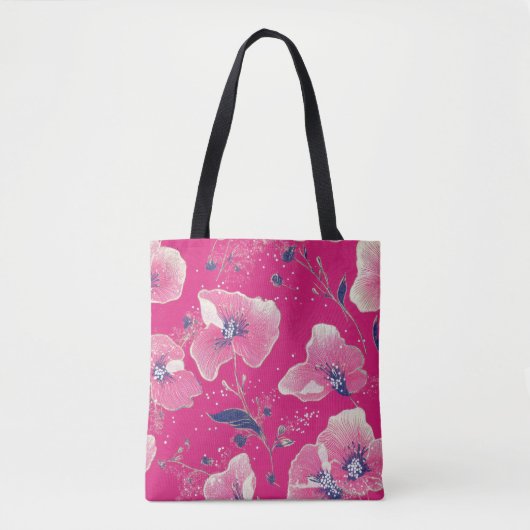 Vibrant Floral Pattern in Pink, White & Royal Blue Tasche (Vorderseite)
