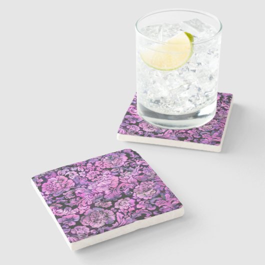 VIBRANT FLORAL PATTERN Stone Untersetzer (Seitenansicht)