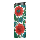 Vibrant Floral Pattern with Red and Teal Blooms Thermosbecher (Nach links gedreht)