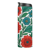 Vibrant Floral Pattern with Red and Teal Blooms Thermosbecher (Nach rechts gedreht)