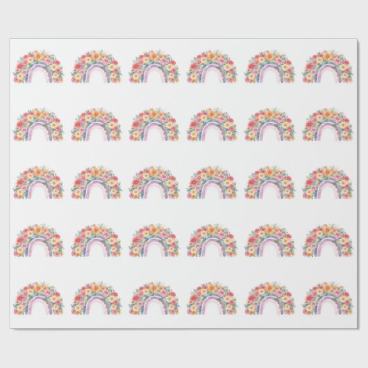 Vibrant Floral Rainbow Watercolor Birthday Geschenkpapier (Flach)
