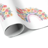 Vibrant Floral Rainbow Watercolor Birthday Geschenkpapier (Rolleneckpunkt)
