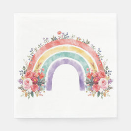 Vibrant Floral Rainbow Watercolor Birthday Party Serviette