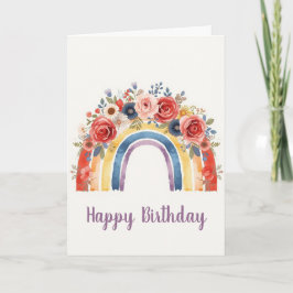 Vibrant Floral Rainbow Watercolor Happy Birthday Karte