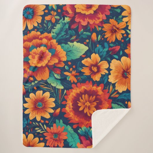 Vibrant Floral Sherpa Blanket - Large Sherpadecke (Vorderseite)