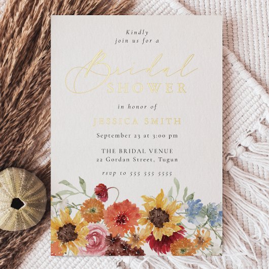 Vibrant Floral Watercolor Bridal Shower Gold Folieneinladung