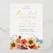 Vibrant Floral Watercolor Bridal Shower Gold Folieneinladung (Vorderseite)