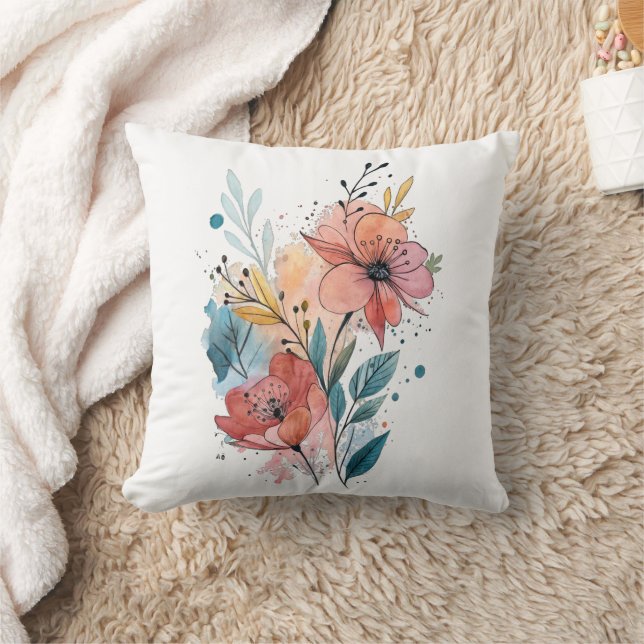 Vibrant Floral Watercolor Design Kissen (Decke)