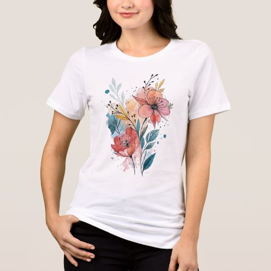 Vibrant Floral Watercolor Design Tri-Blend Shirt (Vorderseite)