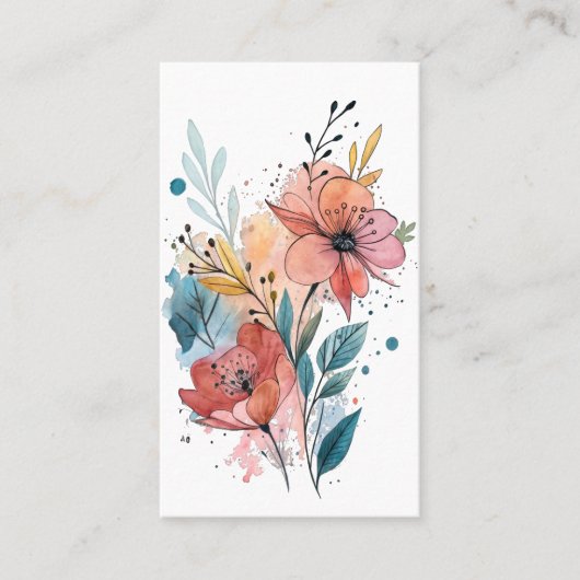 Vibrant Floral Watercolor Design Visitenkarte (Vorderseite)