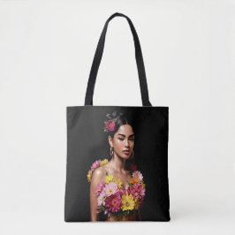 Vibrant Floral Woman Portrait Moody Art Tasche