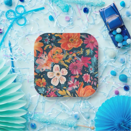 Vibrant florale Grafik Pappteller (Party)