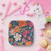Vibrant florale Grafik Pappteller (Party)