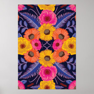Vibrant Flowers & Ferns Poster