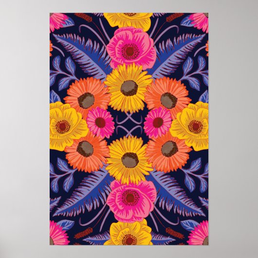 Vibrant Flowers & Ferns Poster (Vorne)