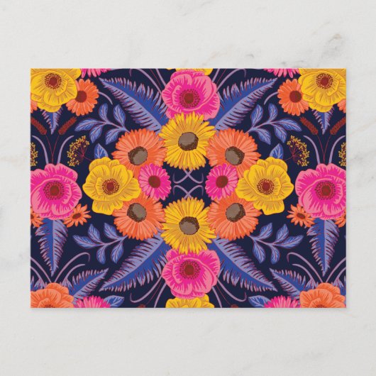 Vibrant Flowers & Ferns Postkarte (Vorderseite)