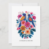 Vibrant Folk Art Floral Birds Wedding Einladung (Rückseite)