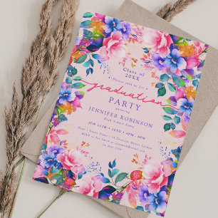 Vibrant Garden Bloral Graduation Party Rosa Einladung