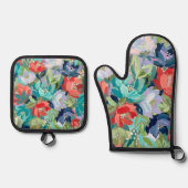 Vibrant Garden Symphony Ofenhandschuh & Topflappen-Set (Vorderseite)