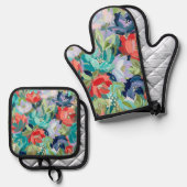 Vibrant Garden Symphony Ofenhandschuh & Topflappen-Set (Vorderseite/Rückseite)