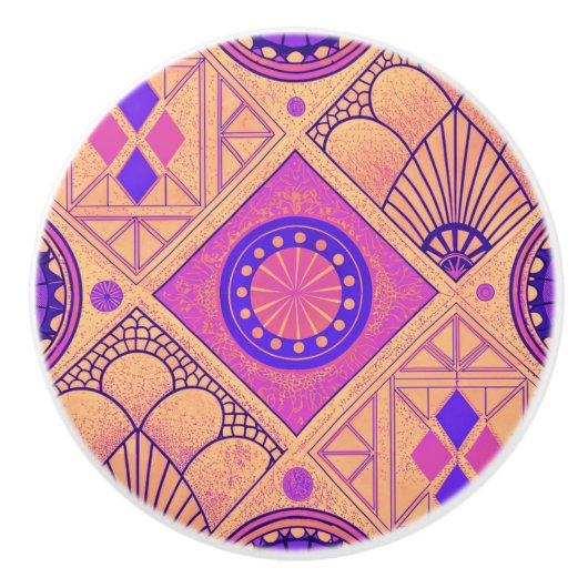 Vibrant Geometric Art Deco Keramikknauf (Vorderseite)