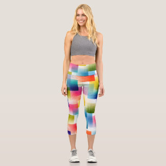Vibrant Geometric Color Blocks with Soft Gradient  Capri Leggings