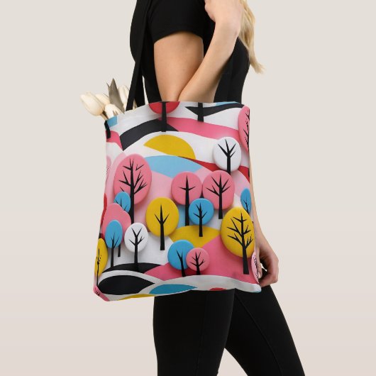 Vibrant Geometric Forest Tasche (Von Nahem)