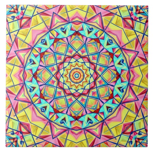 Vibrant Geometric Kaleidoscope Pattern Fliese (Vorderseite)