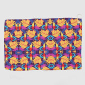 Vibrant geometric pattern features orange flowers  golfhandtuch (Horizontal)