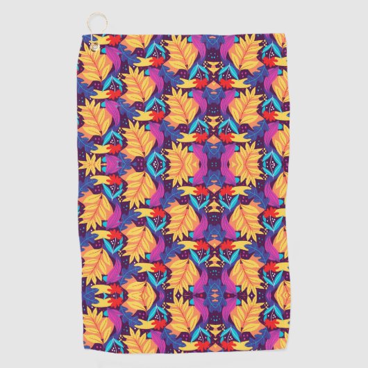 Vibrant geometric pattern features orange flowers  golfhandtuch (Vorderseite)