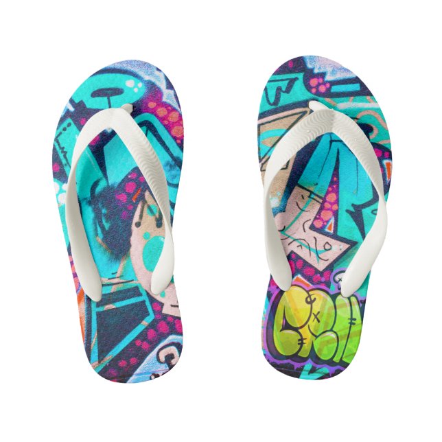 Vibrant Geometric Pattern Summer Flip Flops Kinderbadesandalen (Fußbett)