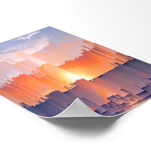 Vibrant Glitch Sunset Skyline Poster (Ecke)