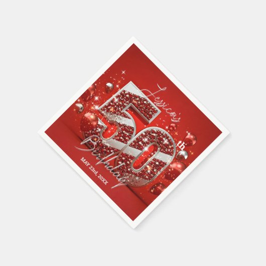 Vibrant Glittery Ruby Red und Silver 50. Geburtsta Serviette (Ecke)