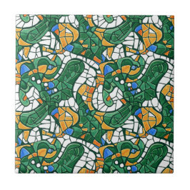 Vibrant Gold and Green Cartoon Mosaic Fliese