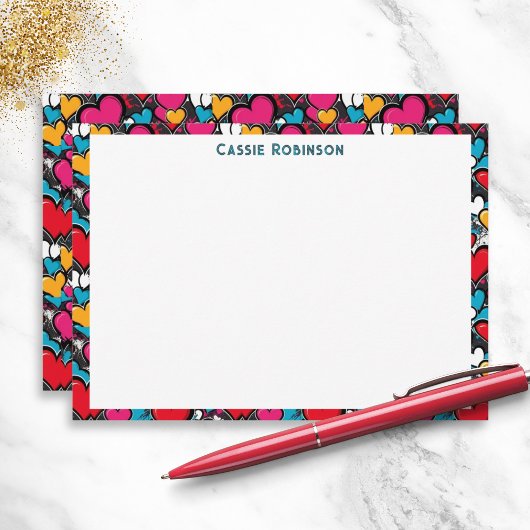 Vibrant Graffiti Hearts Colorful Personalized Mitteilungskarte