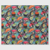 Vibrant Graffiti Sushi Wrapping Paper Geschenkpapier (Flach)